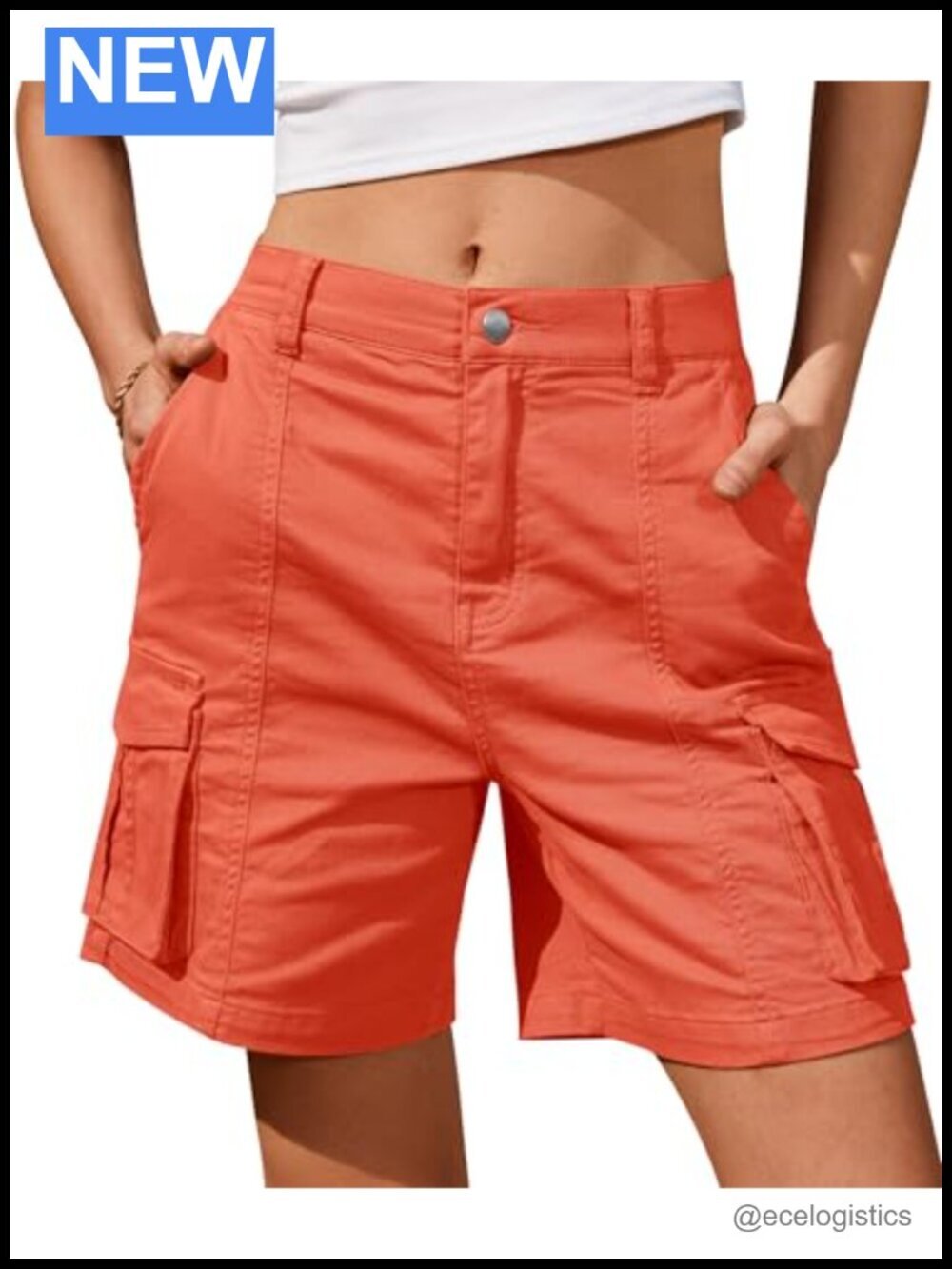 Women's Cargo Bermuda Shorts 6 Pockets Elastic Waist Knee Length
